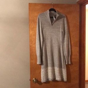 Dress, Soybu, Grey with Winter Accents, Snowflake Patches on the elbow. Size Sm